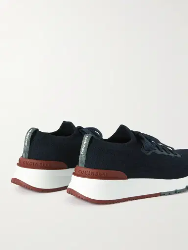Brunello Cucinelli Leather-Trimmed Stretch-Knit Sneakers - Men | Thumbnail 4 Brunello Cucinelli Leather-Trimmed Stretch-Knit Sneakers - Men | Thumbnail 4