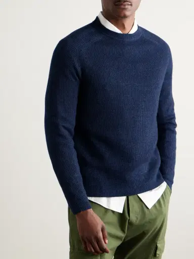 Loro Piana Ribbed Cashmere, Linen and Silk-Blend Sweater - Men | Thumbnail 3 Loro Piana Ribbed Cashmere, Linen and Silk-Blend Sweater - Men | Thumbnail 3