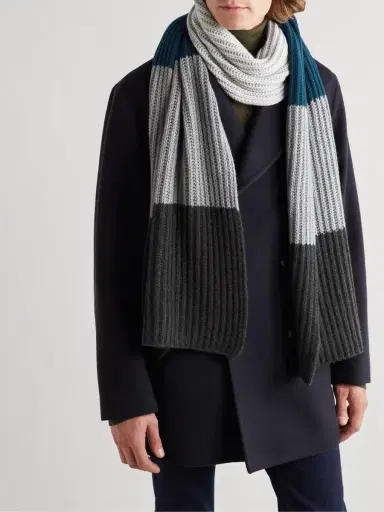 Loro Piana Striped Ribbed Baby Cashmere Scarf - Men | Thumbnail 2 Loro Piana Striped Ribbed Baby Cashmere Scarf - Men | Thumbnail 2