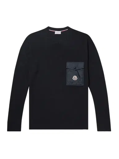 Moncler Logo-Appliquéd Shell-Trimmed Cotton Sweater - Men | Thumbnail 1 Moncler Logo-Appliquéd Shell-Trimmed Cotton Sweater - Men | Thumbnail 1