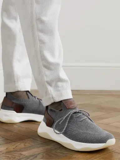 Berluti Shadow Venezia Leather-Trimmed Stretch-Knit Sneakers - Men | Thumbnail 2 Berluti Shadow Venezia Leather-Trimmed Stretch-Knit Sneakers - Men | Thumbnail 2
