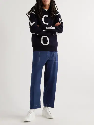 Moncler Straight-Leg Logo-Appliquéd Cotton-Blend Twill Trousers - Men | Thumbnail 2 Moncler Straight-Leg Logo-Appliquéd Cotton-Blend Twill Trousers - Men | Thumbnail 2