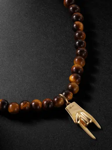 Sydney Evan Small Mano Cornuto Gold, Tiger's Eye and Diamond Beaded Necklace - Men | Thumbnail 4 Sydney Evan Small Mano Cornuto Gold, Tiger's Eye and Diamond Beaded Necklace - Men | Thumbnail 4