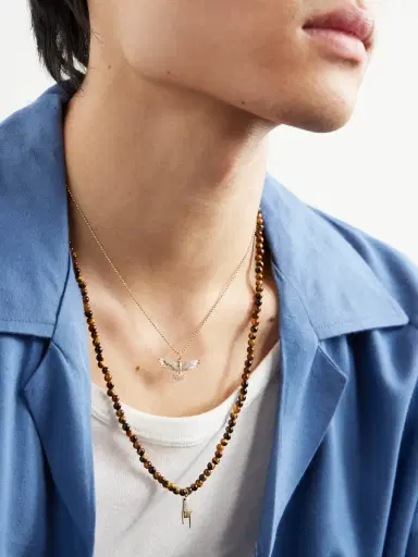 Sydney Evan Small Mano Cornuto Gold, Tiger's Eye and Diamond Beaded Necklace - Men | Thumbnail 5 Sydney Evan Small Mano Cornuto Gold, Tiger's Eye and Diamond Beaded Necklace - Men | Thumbnail 5