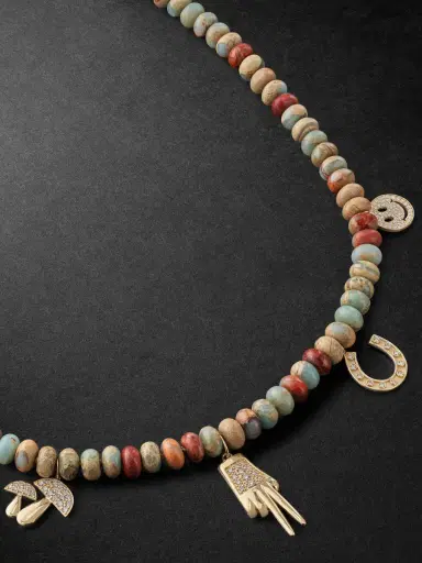 Sydney Evan Gold, Snakeskin Jasper and Diamond Beaded Pendant Necklace - Men | Thumbnail 1 Sydney Evan Gold, Snakeskin Jasper and Diamond Beaded Pendant Necklace - Men | Thumbnail 1