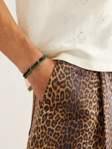 Sydney Evan Rainbow Peace Sign Gold Multi-Stone Beaded Bracelet - Men | Thumbnail 2 Sydney Evan Rainbow Peace Sign Gold Multi-Stone Beaded Bracelet - Men | Thumbnail 2