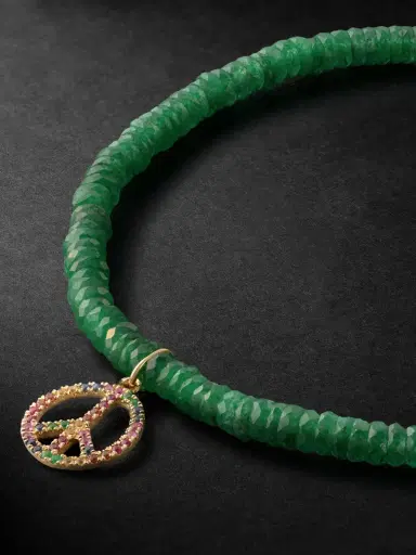 Sydney Evan Rainbow Peace Sign Gold Multi-Stone Beaded Bracelet - Men | Thumbnail 4 Sydney Evan Rainbow Peace Sign Gold Multi-Stone Beaded Bracelet - Men | Thumbnail 4