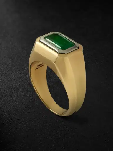 MAOR Solitaire Small 18-Karat Gold, Platinum and Emerald Ring - Men | Thumbnail 1 MAOR Solitaire Small 18-Karat Gold, Platinum and Emerald Ring - Men | Thumbnail 1
