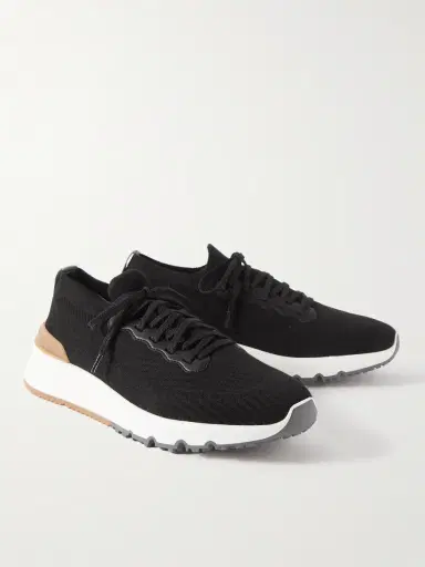 Brunello Cucinelli Leather-Trimmed Stretch-Knit Sneakers - Men | Thumbnail 3 Brunello Cucinelli Leather-Trimmed Stretch-Knit Sneakers - Men | Thumbnail 3