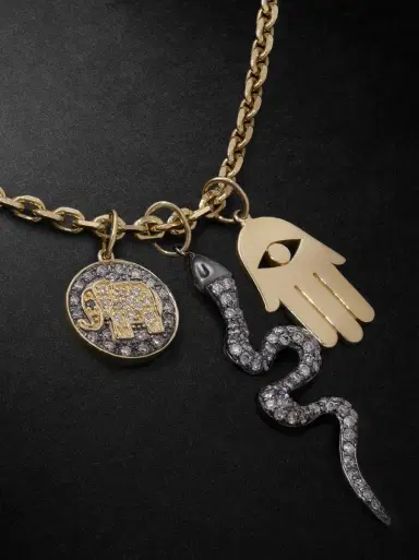 Sydney Evan Elephant Small Gold, Silver and Diamond Necklace - Men | Thumbnail 4 Sydney Evan Elephant Small Gold, Silver and Diamond Necklace - Men | Thumbnail 4