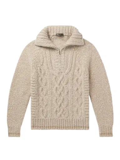 Loro Piana Cable-Knit Cashmere Half-Zip Sweater - Men | Thumbnail 1 Loro Piana Cable-Knit Cashmere Half-Zip Sweater - Men | Thumbnail 1