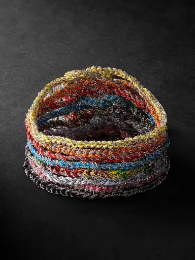 Carolina Bucci 20th Anniversary Lucky Set of Eight Silver and Silk Bracelets - Men | Thumbnail 1 Carolina Bucci 20th Anniversary Lucky Set of Eight Silver and Silk Bracelets - Men | Thumbnail 1