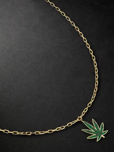 Sydney Evan Large Pot Leaf Gold Diamond Necklace - Men | Thumbnail 1 Sydney Evan Large Pot Leaf Gold Diamond Necklace - Men | Thumbnail 1