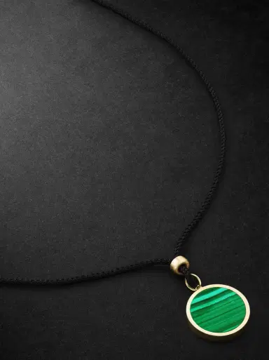 Jacquie Aiche Gold, Malachite and Cord Pendant Necklace - Men | Thumbnail 1 Jacquie Aiche Gold, Malachite and Cord Pendant Necklace - Men | Thumbnail 1