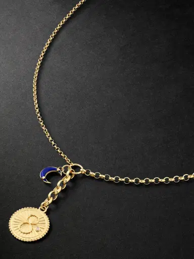 Foundrae Mixed Belcher 18-Karat Gold, Lapis Lazuli and Diamond Necklace - Men | Thumbnail 1 Foundrae Mixed Belcher 18-Karat Gold, Lapis Lazuli and Diamond Necklace - Men | Thumbnail 1