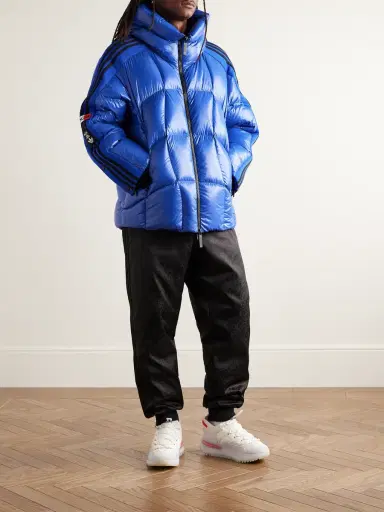 Moncler Genius adidas Originals Beiser Tech Jersey-Trimmed Quilted Glossed-Shell Hooded Down Jacket - Men | Thumbnail 2 Moncler Genius adidas Originals Beiser Tech Jersey-Trimmed Quilted Glossed-Shell Hooded Down Jacket - Men | Thumbnail 2