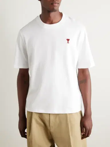 AMI PARIS Logo-Embroidered Organic Cotton-Jersey T-Shirt - Men | Thumbnail 3 AMI PARIS Logo-Embroidered Organic Cotton-Jersey T-Shirt - Men | Thumbnail 3