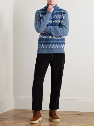 Loro Piana Fair Isle Ribbed-Knit Cashmere Half-Zip Sweater - Men | Thumbnail 2 Loro Piana Fair Isle Ribbed-Knit Cashmere Half-Zip Sweater - Men | Thumbnail 2