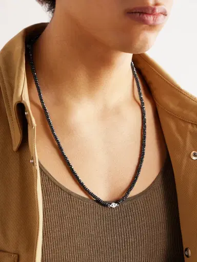Sydney Evan White Gold Hematite Beaded Necklace - Men | Thumbnail 2 Sydney Evan White Gold Hematite Beaded Necklace - Men | Thumbnail 2