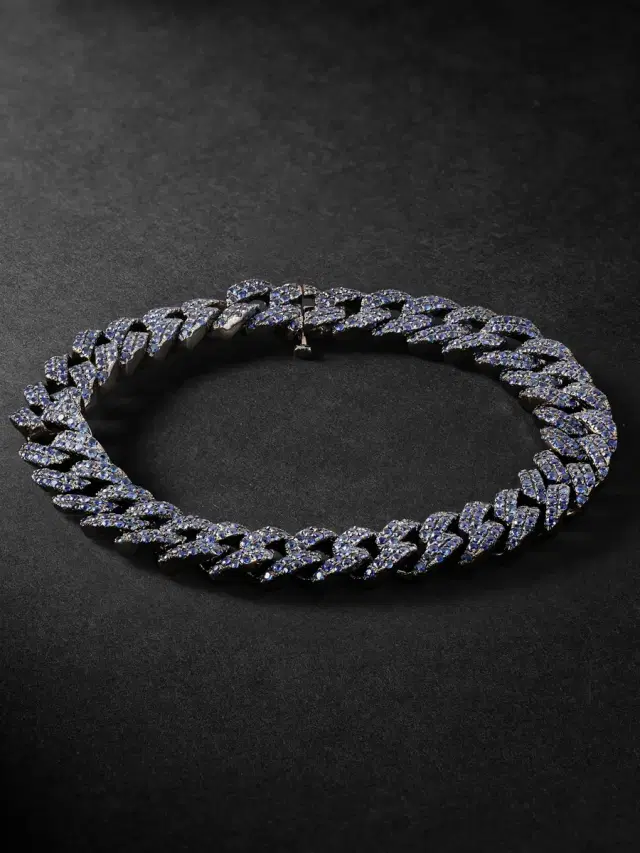 18-Karat Blackened Gold Sapphire Chain Bracelet - Men 18-Karat Blackened Gold Sapphire Chain Bracelet - Men