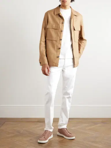 Zegna Leather-Trimmed Straight-Leg Jeans - Men | Thumbnail 2 Zegna Leather-Trimmed Straight-Leg Jeans - Men | Thumbnail 2
