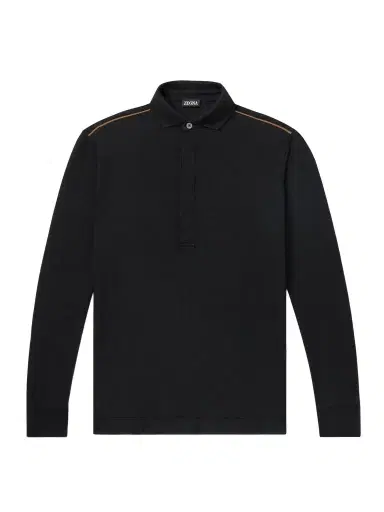 Zegna Leather-Trimmed Cotton-Piqué Polo Shirt - Men | Thumbnail 1 Zegna Leather-Trimmed Cotton-Piqué Polo Shirt - Men | Thumbnail 1