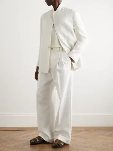 Zegna Mandarin-Collar Unstructrured Linen Blazer - Men | Thumbnail 2 Zegna Mandarin-Collar Unstructrured Linen Blazer - Men | Thumbnail 2