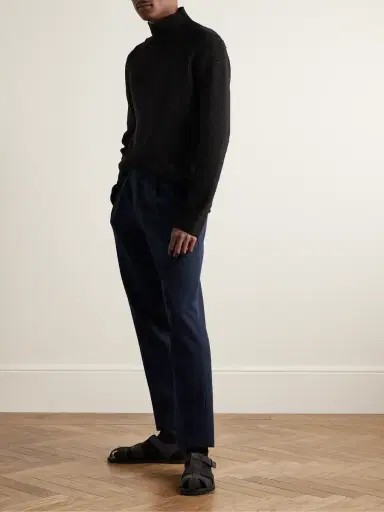 Zegna Slim-Fit Pleated Cotton and Wool-Blend Twill Trousers - Men | Thumbnail 2 Zegna Slim-Fit Pleated Cotton and Wool-Blend Twill Trousers - Men | Thumbnail 2
