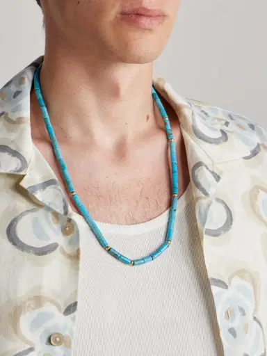 Jacquie Aiche Gold Turquoise Beaded Necklace - Men | Thumbnail 2 Jacquie Aiche Gold Turquoise Beaded Necklace - Men | Thumbnail 2
