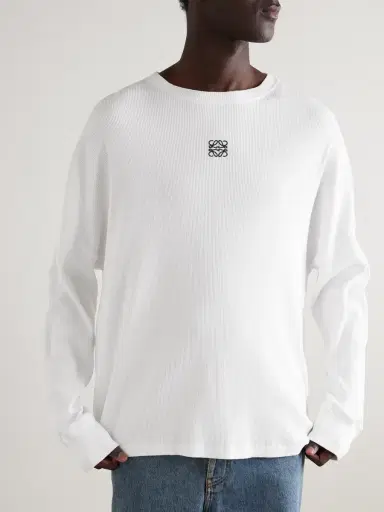 Loewe Oversized Logo-Embroidered Ribbed Cotton T-Shirt - Men | Thumbnail 3 Loewe Oversized Logo-Embroidered Ribbed Cotton T-Shirt - Men | Thumbnail 3