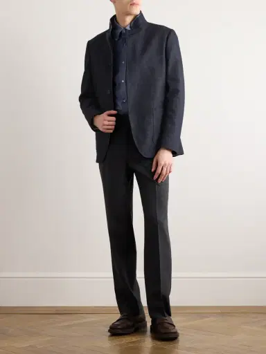 Loro Piana Spagna Leather-Trimmed Cotton and Cashmere-Blend Denim Jacket - Men | Thumbnail 2 Loro Piana Spagna Leather-Trimmed Cotton and Cashmere-Blend Denim Jacket - Men | Thumbnail 2