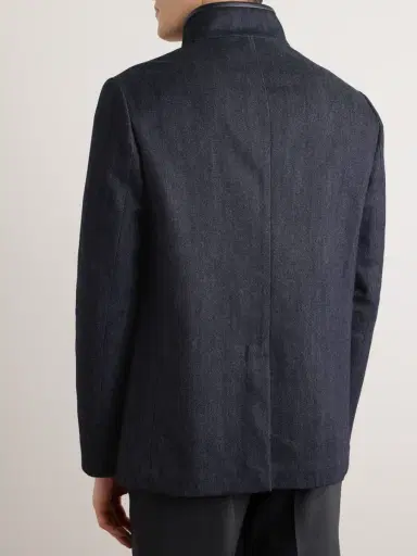 Loro Piana Spagna Leather-Trimmed Cotton and Cashmere-Blend Denim Jacket - Men | Thumbnail 3 Loro Piana Spagna Leather-Trimmed Cotton and Cashmere-Blend Denim Jacket - Men | Thumbnail 3