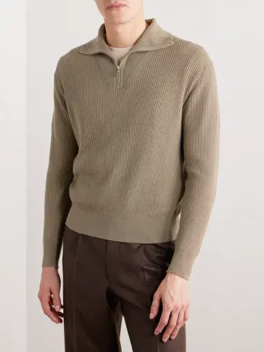 Loro Piana Akan Ribbed Cashmere and Silk-Blend Half-Zip Sweater - Men | Thumbnail 3 Loro Piana Akan Ribbed Cashmere and Silk-Blend Half-Zip Sweater - Men | Thumbnail 3