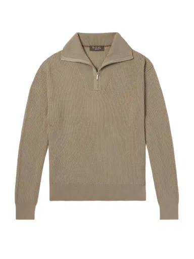 Loro Piana Akan Ribbed Cashmere and Silk-Blend Half-Zip Sweater - Men | Thumbnail 1 Loro Piana Akan Ribbed Cashmere and Silk-Blend Half-Zip Sweater - Men | Thumbnail 1