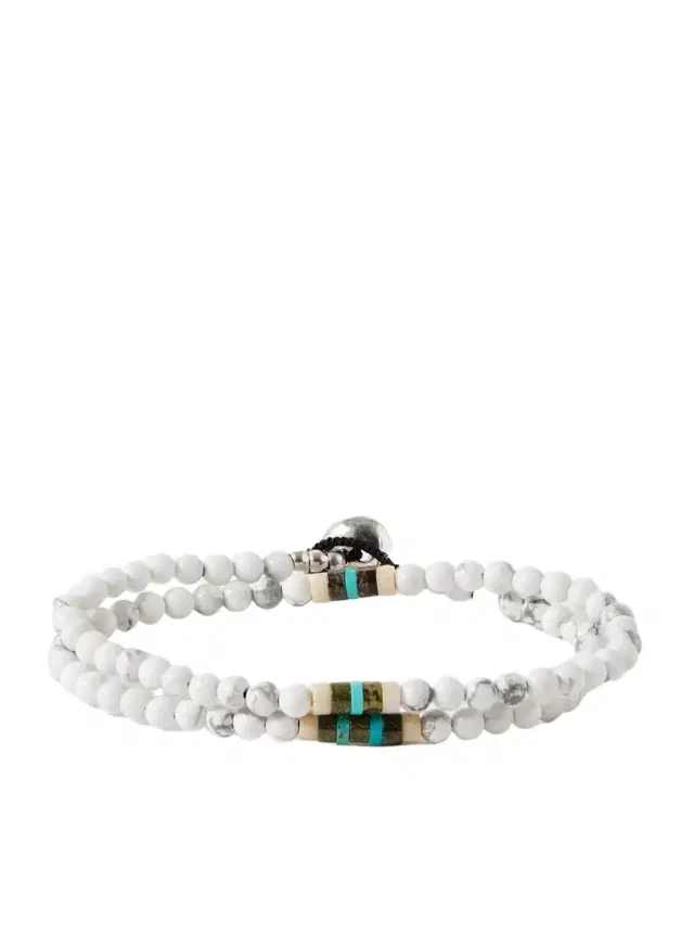 Silver Multi-Stone Beaded Wrap Bracelet - Men Silver Multi-Stone Beaded Wrap Bracelet - Men
