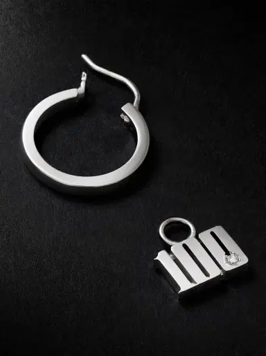 Established 100-Dollars White Gold Diamond Pendant Hoop Earring - Men | Thumbnail 2 Established 100-Dollars White Gold Diamond Pendant Hoop Earring - Men | Thumbnail 2