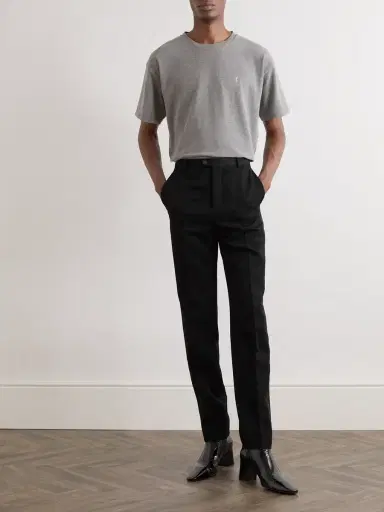 Saint Laurent Logo-Embroidered Cotton-Blend Piqué T-Shirt - Men | Thumbnail 2 Saint Laurent Logo-Embroidered Cotton-Blend Piqué T-Shirt - Men | Thumbnail 2