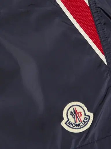 Moncler Straight-Leg Mid-Length Logo-Appliquéd Striped Swim Shorts - Men | Thumbnail 4 Moncler Straight-Leg Mid-Length Logo-Appliquéd Striped Swim Shorts - Men | Thumbnail 4