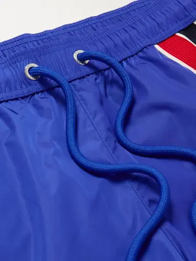 Moncler Straight-Leg Mid-Length Logo-Appliquéd Striped Recycled Swim Shorts - Men | Thumbnail 4 Moncler Straight-Leg Mid-Length Logo-Appliquéd Striped Recycled Swim Shorts - Men | Thumbnail 4
