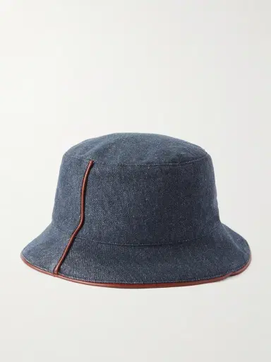 Loro Piana Leather-Trimmed Logo-Embroidered Denim Bucket Hat - Men | Thumbnail 3 Loro Piana Leather-Trimmed Logo-Embroidered Denim Bucket Hat - Men | Thumbnail 3