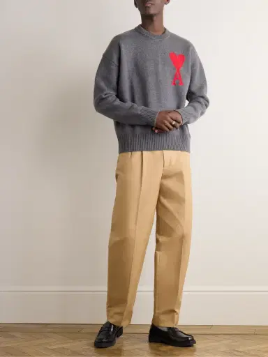 AMI PARIS Logo-Intarsia Virgin Wool Sweater - Men | Thumbnail 2 AMI PARIS Logo-Intarsia Virgin Wool Sweater - Men | Thumbnail 2