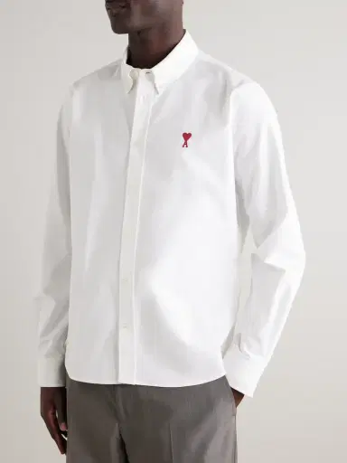 AMI PARIS Button-Down Collar Logo-Embroidered Cotton Oxford Shirt - Men | Thumbnail 3 AMI PARIS Button-Down Collar Logo-Embroidered Cotton Oxford Shirt - Men | Thumbnail 3