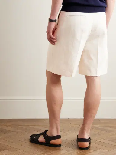 Loro Piana Joetsu Wide-Leg Pleated Cotton and Linen-Blend Twill Shorts - Men | Thumbnail 3 Loro Piana Joetsu Wide-Leg Pleated Cotton and Linen-Blend Twill Shorts - Men | Thumbnail 3