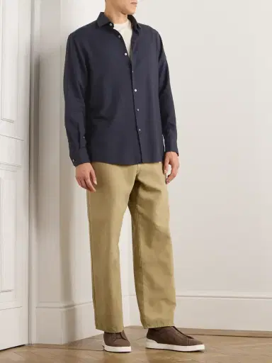 Zegna Cutaway-Collar Cotton and Cashmere-Blend Twill Shirt - Men | Thumbnail 2 Zegna Cutaway-Collar Cotton and Cashmere-Blend Twill Shirt - Men | Thumbnail 2