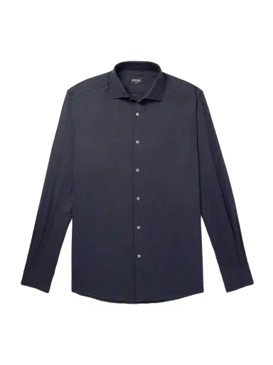 Zegna Cutaway-Collar Cotton and Cashmere-Blend Twill Shirt - Men | Thumbnail 1 Zegna Cutaway-Collar Cotton and Cashmere-Blend Twill Shirt - Men | Thumbnail 1