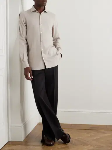 Zegna Cutaway-Collar Cotton and Cashmere-Blend Twill Shirten | Thumbnail 2 Zegna Cutaway-Collar Cotton and Cashmere-Blend Twill Shirten | Thumbnail 2