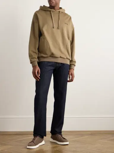 Zegna Logo-Embroidered Cotton-Blend Jersey Hoodie - Men | Thumbnail 2 Zegna Logo-Embroidered Cotton-Blend Jersey Hoodie - Men | Thumbnail 2