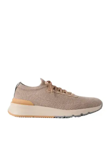 Brunello Cucinelli Leather-Trimmed Stretch-Knit Sneakers - Men | Thumbnail 1 Brunello Cucinelli Leather-Trimmed Stretch-Knit Sneakers - Men | Thumbnail 1