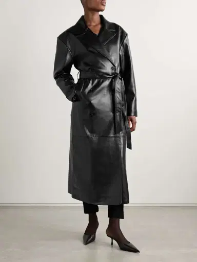 The Frankie Shop Tina Belted Double-breasted Faux Leather Trench Coat | Thumbnail 3 The Frankie Shop Tina Belted Double-breasted Faux Leather Trench Coat | Thumbnail 3