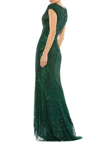 Mac Duggal Women's Sequined Cap-Sleeve Gown - Forest Green - Size 12 | Thumbnail 2 Mac Duggal Women's Sequined Cap-Sleeve Gown - Forest Green - Size 12 | Thumbnail 2